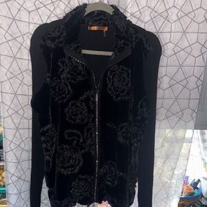 Belldini Black Velvet Jacket with Floral Accents